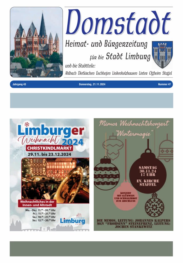 Domstadt - Heimat- und Bürgerzeitung für die Stadt Limburg Titelblatt 47/2024