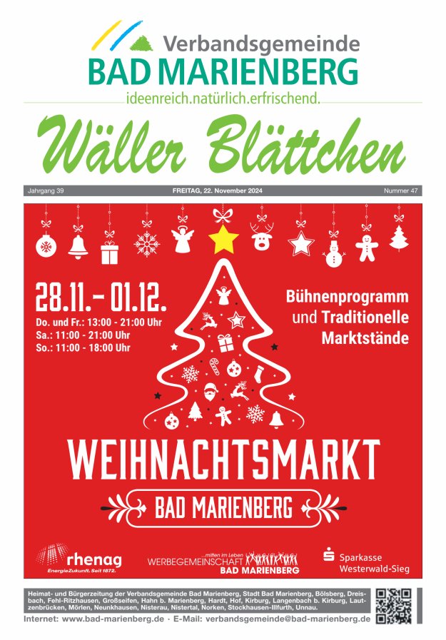 Wäller Blättchen - Verbandsgemeinde Bad Marienberg Titelblatt 47/2024