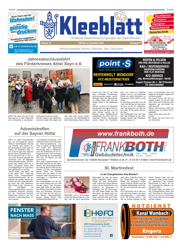 Kleeblatt - Amtliches Bekanntmachungsorgan der Stadt Bendorf Titelblatt 47/2024