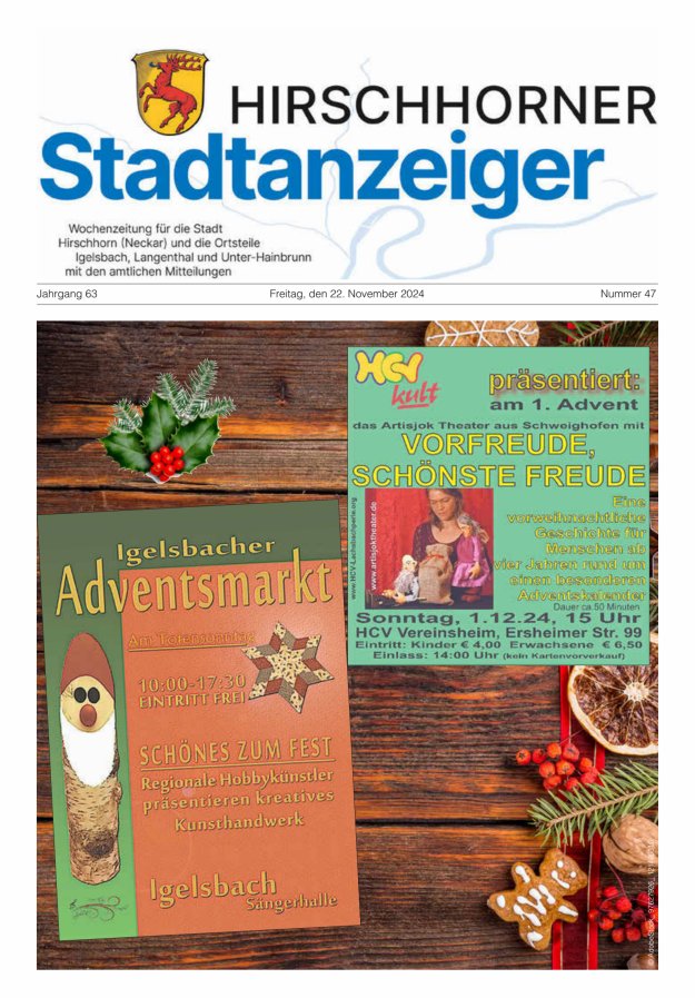 Hirschhorner Stadtanzeiger Titelblatt 47/2024