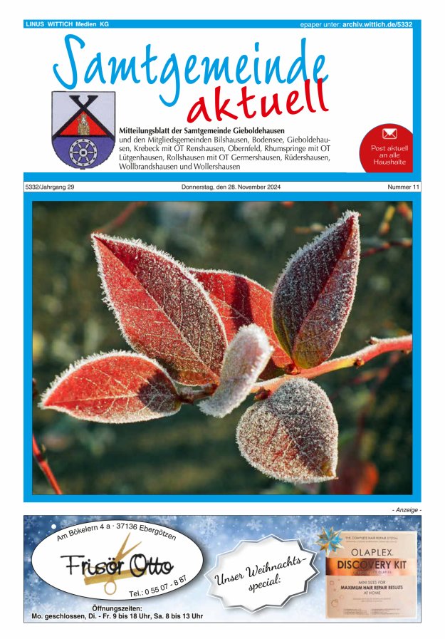 Samtgemeinde aktuell Gieboldehausen Titelblatt 11/2024