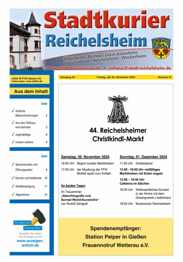 Stadtkurier Reichelsheim Titelblatt 47/2024