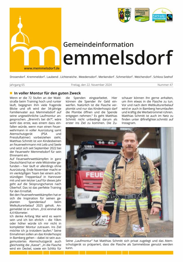 Mitteilungsblatt der Gemeinde Memmelsdorf Titelblatt 47/2024