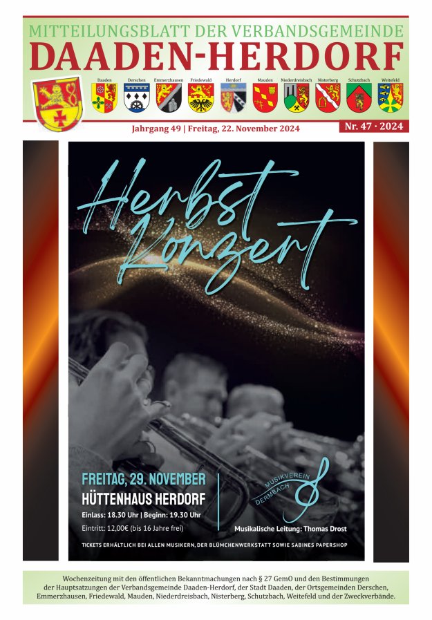 Mitteilungsblatt der Verbandsgemeinde Daaden-Herdorf Titelblatt 47/2024