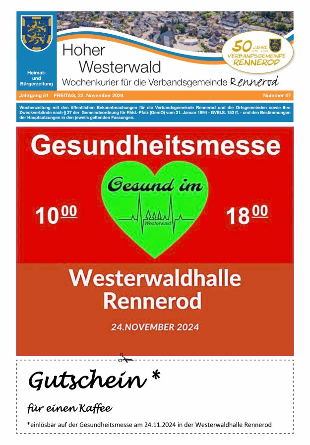 Hoher Westerwald - Wochenkurier für die Verbandsgemeinde Rennerod Titelblatt 47/2024
