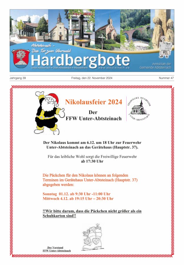 Hardbergbote - Mitteilungsblatt der Gemeinde Abtsteinach Titelblatt 47/2024