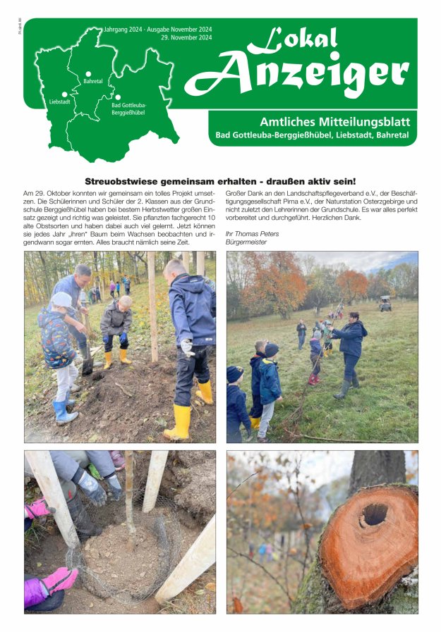 Lokal-Anzeiger - Amtliches Mitteilungsblatt Bad Gottleuba-Berggießhübel, Liebstadt, Bahretal Titelblatt 11/2024