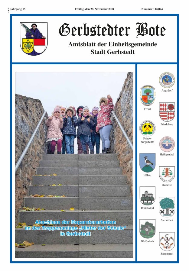 Gerbstedter Bote – Amtsblatt der Einheitsgemeinde Stadt Gerbstedt Titelblatt 11/2024