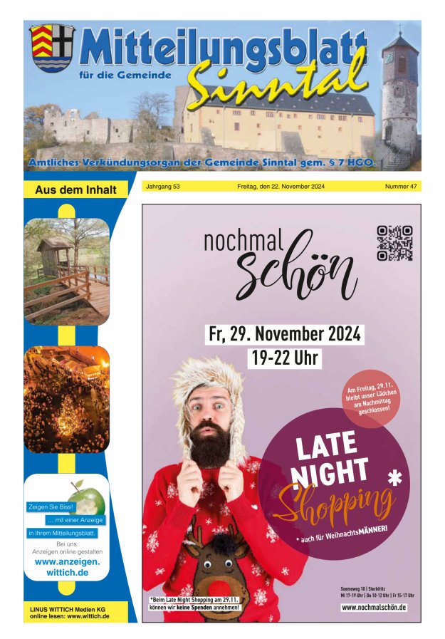 Mitteilungsblatt für die Gemeinde Sinntal Titelblatt 47/2024