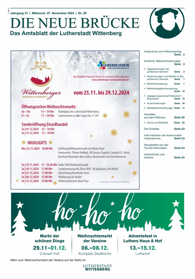 Die neue Brücke – Das Amtsblatt der Lutherstadt Wittenberg Titelblatt 25/2024