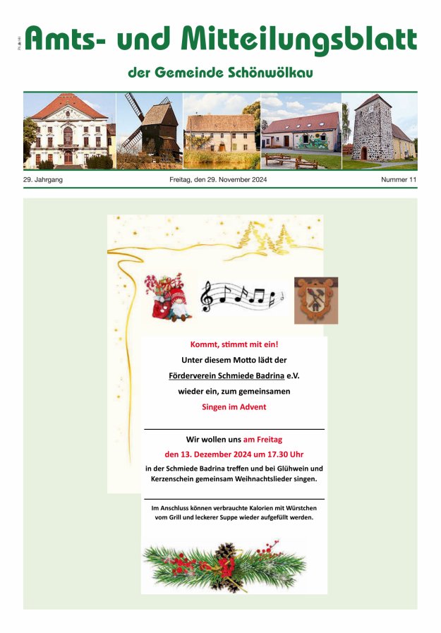 Amts- und Mitteilungsblatt der Gemeinde Schönwölkau Titelblatt 11/2024