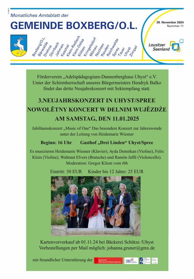 Monatliches Amtsblatt der Gemeinde Boxberg/O.L. Titelblatt 11/2024