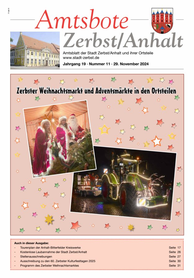 Amtsbote Zerbst/Anhalt – Amtsblatt der Stadt Zerbst/Anhalt und ihrer Ortsteile Titelblatt 11/2024