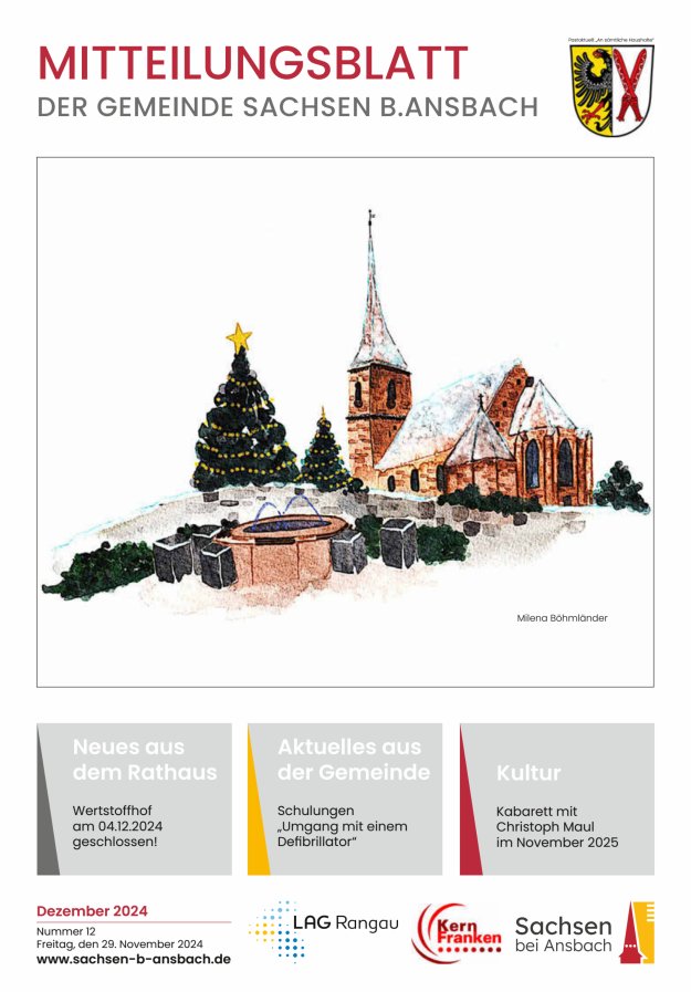 Amts- und Mitteilungsblatt der Gemeinde Sachsen b.Ansbach Titelblatt 12/2024