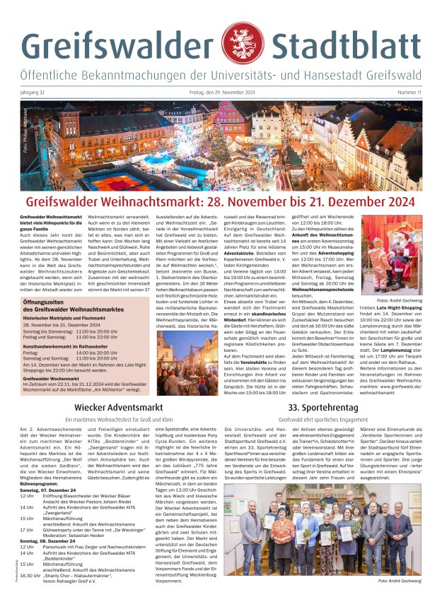 Greifswalder Stadtblatt Titelblatt 11/2024
