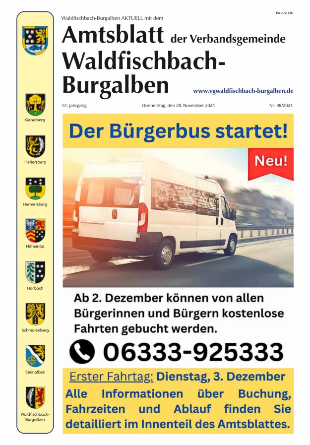 Amtsblatt der Verbandsgemeinde Waldfischbach-Burgalben Titelblatt 48/2024