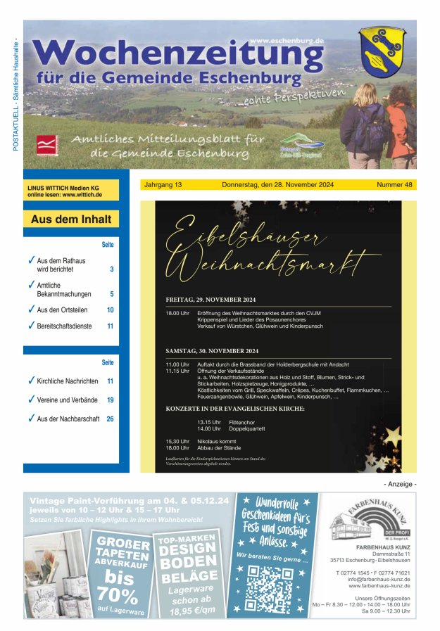 Wochenzeitung für die Gemeinde Eschenburg Titelblatt 48/2024