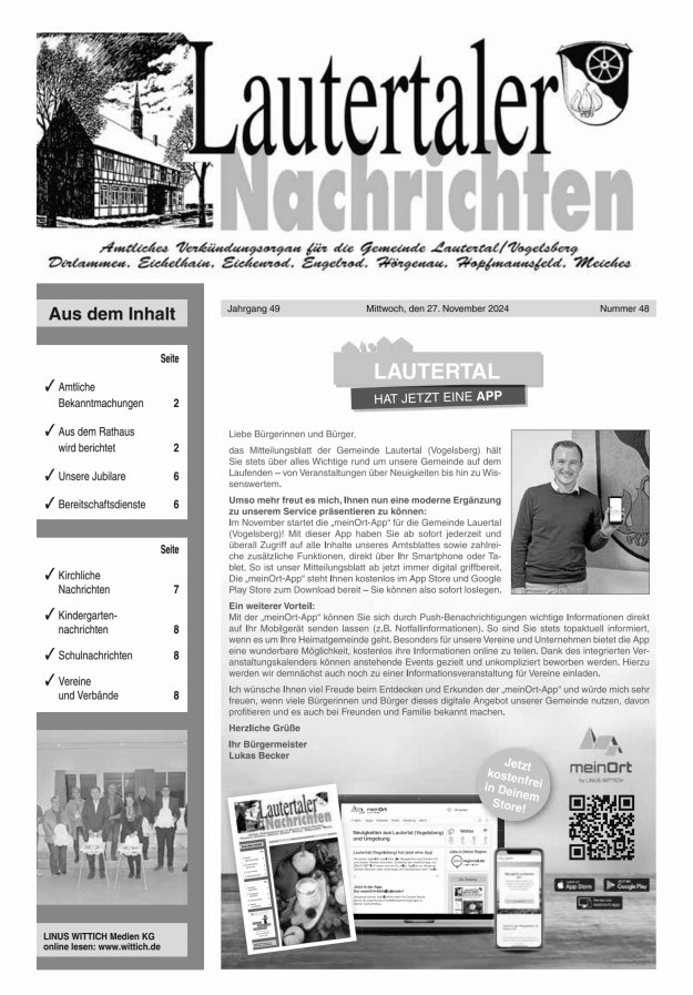 Lautertaler Nachrichten Titelblatt 48/2024