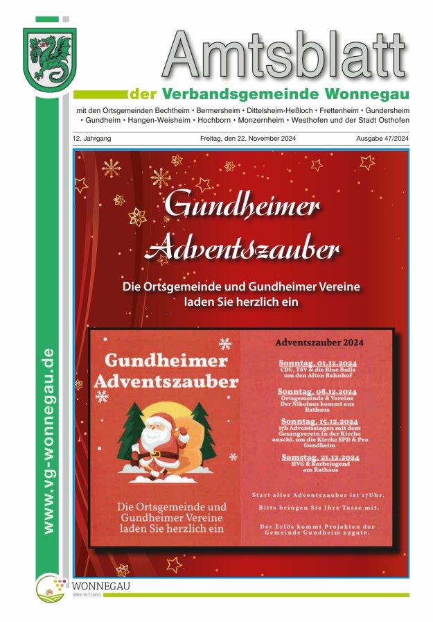 Amtsblatt VG Wonnegau Titelblatt 47/2024