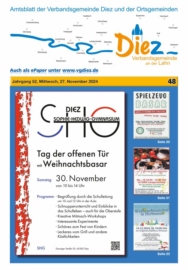 Mitteilungsblatt der Verbandsgemeinde Diez und der Ortsgemeinden Titelblatt 48/2024