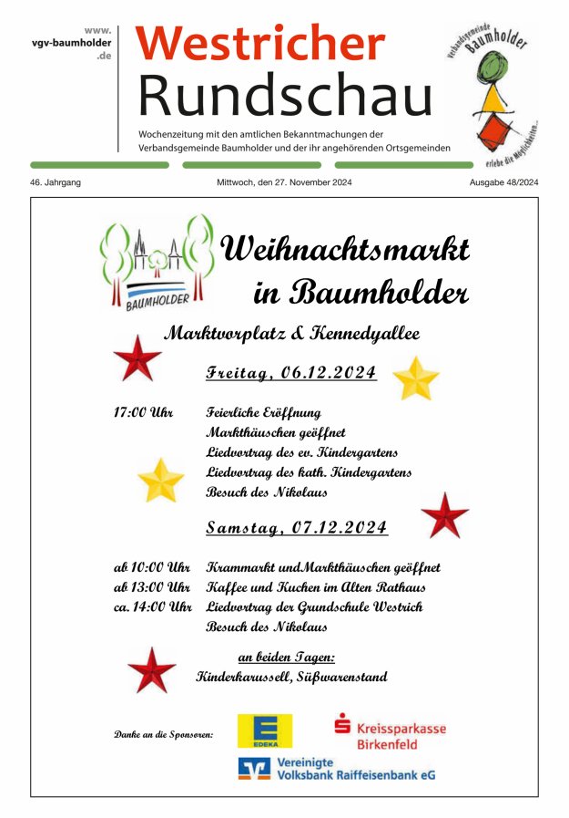 Westricher Rundschau VG Baumholder Titelblatt 48/2024
