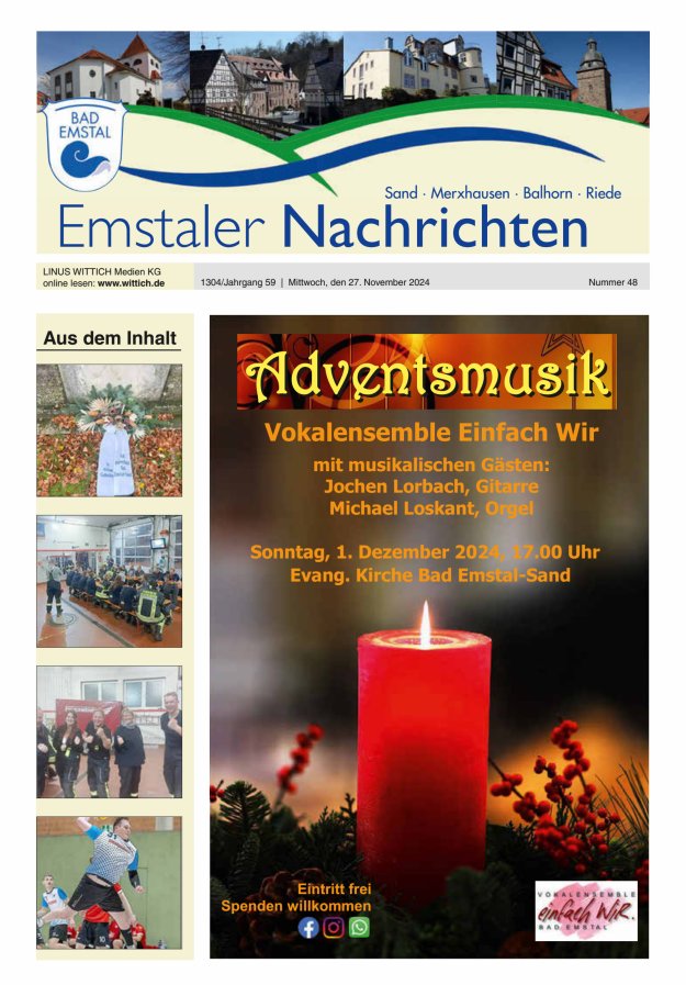 Emstaler Nachrichten Titelblatt 48/2024