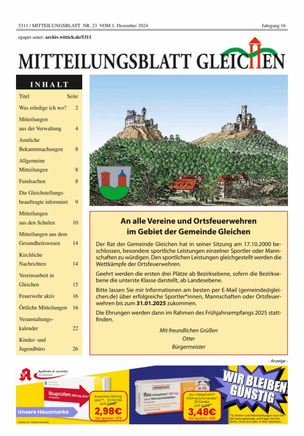 Mitteilungsblatt Gleichen Titelblatt 23/2024