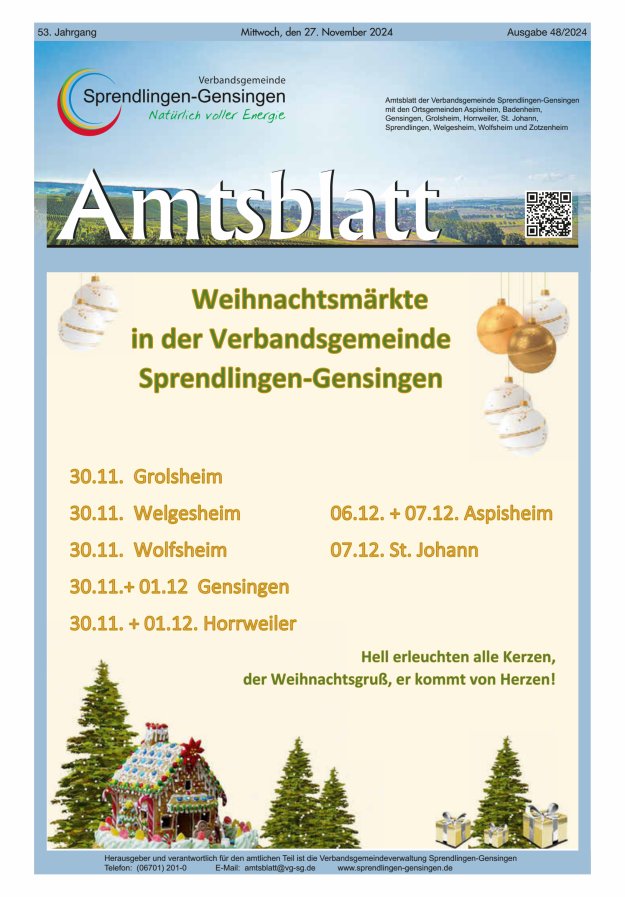 Amtsblatt VG Sprendlingen-Gensingen Titelblatt 48/2024