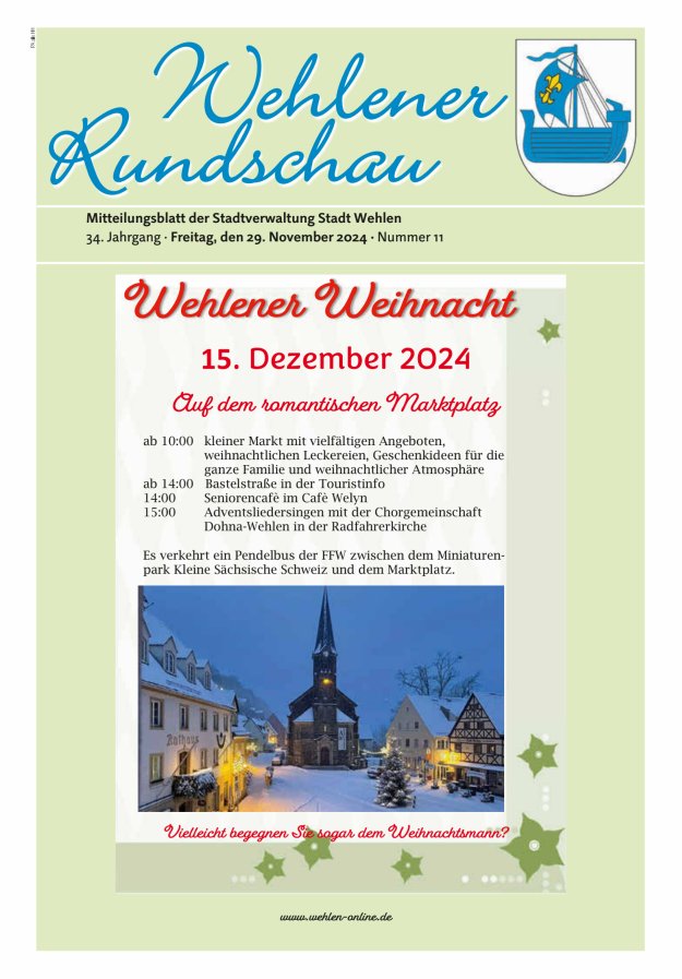 Wehlener Rundschau - Mitteilungsblatt der Stadtverwaltung Stadt Wehlen Titelblatt 11/2024