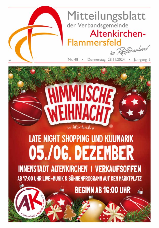 Mitteilungsblatt Verbandsgemeinde Altenkirchen-Flammersfeld Titelblatt 48/2024