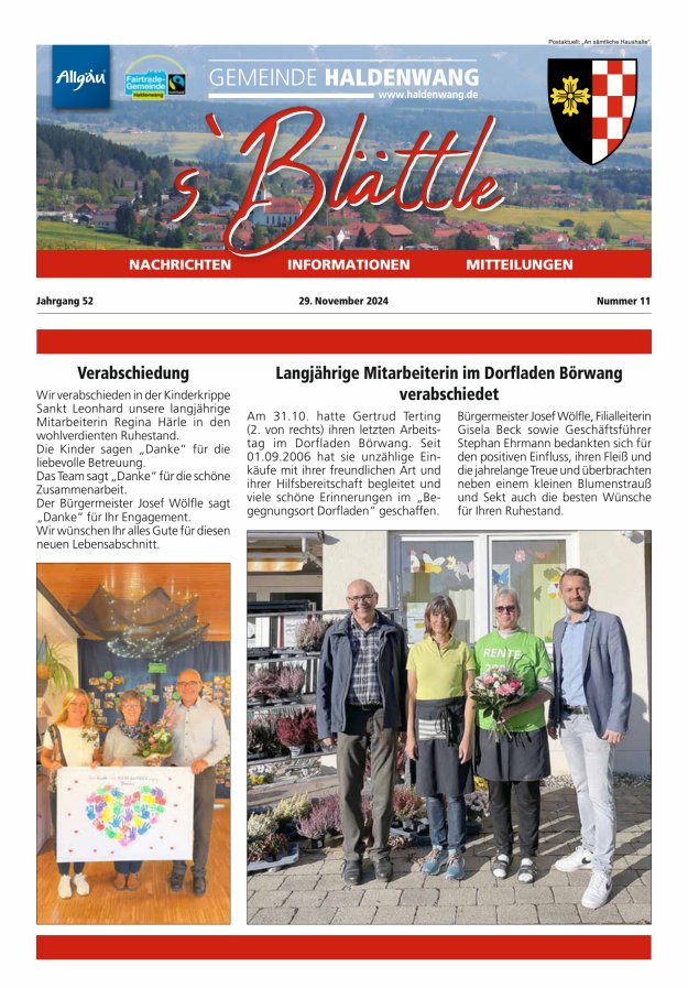 sBlättle der Gemeinde Haldenwang Titelblatt 11/2024
