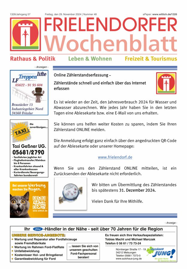 Frielendorfer Wochenblatt Titelblatt 48/2024