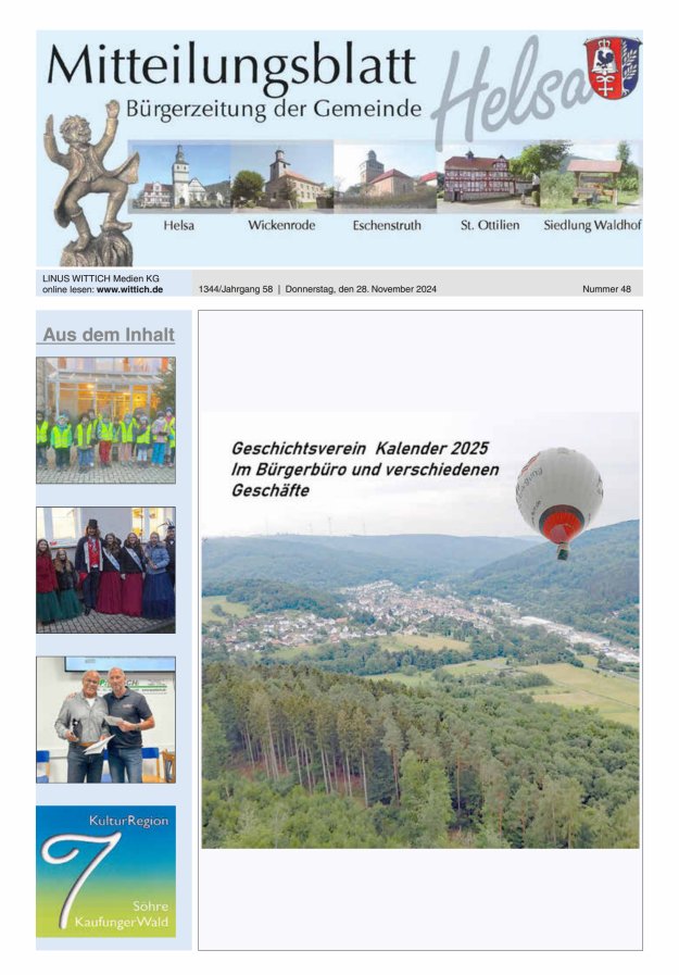 Mitteilungsblatt Helsa Titelblatt 48/2024