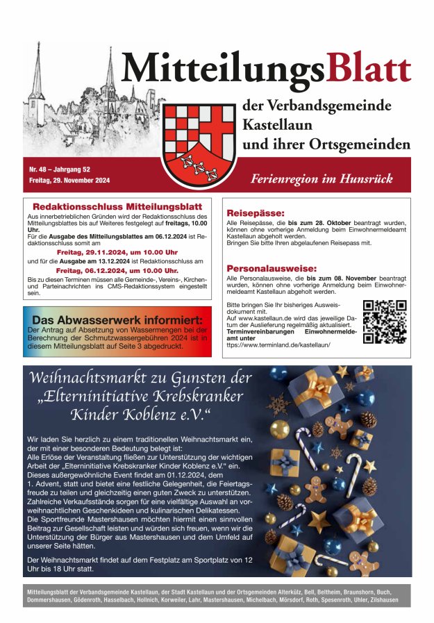Mitteilungsblatt Kastellaun Titelblatt 48/2024
