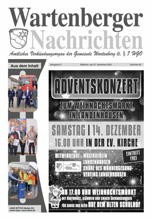Wartenberger Nachrichten Titelblatt 48/2024