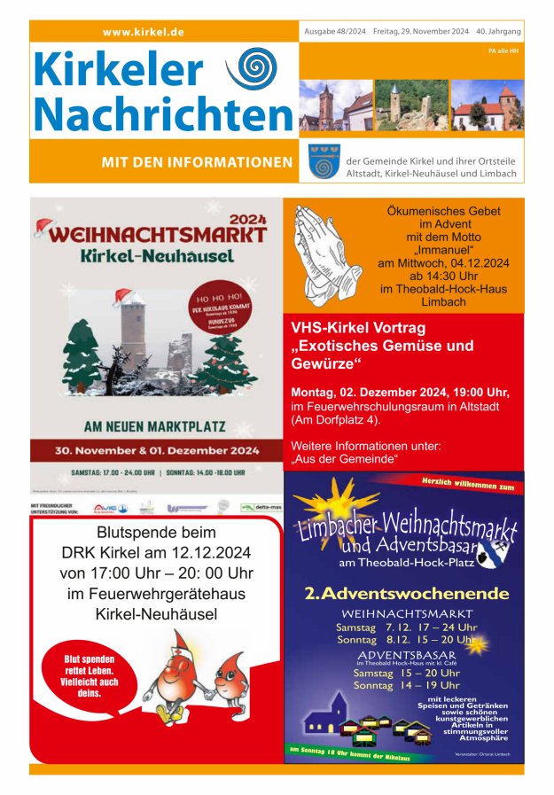 Kirkeler Nachrichten Titelblatt 48/2024