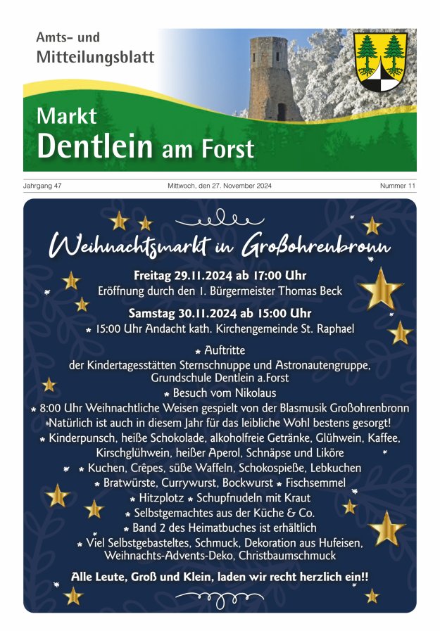 Amts- und Mitteilungsblatt Markt Dentlein am Forst Titelblatt 11/2024