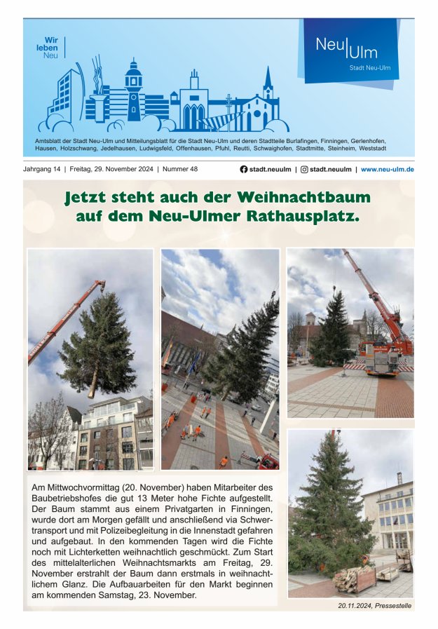 Amtsblatt der Stadt Neu-Ulm und Mitteilungsblatt für die Stadt Neu-Ulm Titelblatt 48/2024