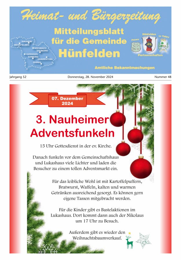 Mitteilungsblatt für die Gemeinde Hünfelden Titelblatt 48/2024