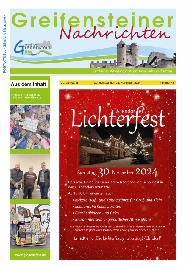 Mitteilungsblatt der Gemeinde Greifenstein Titelblatt 48/2024