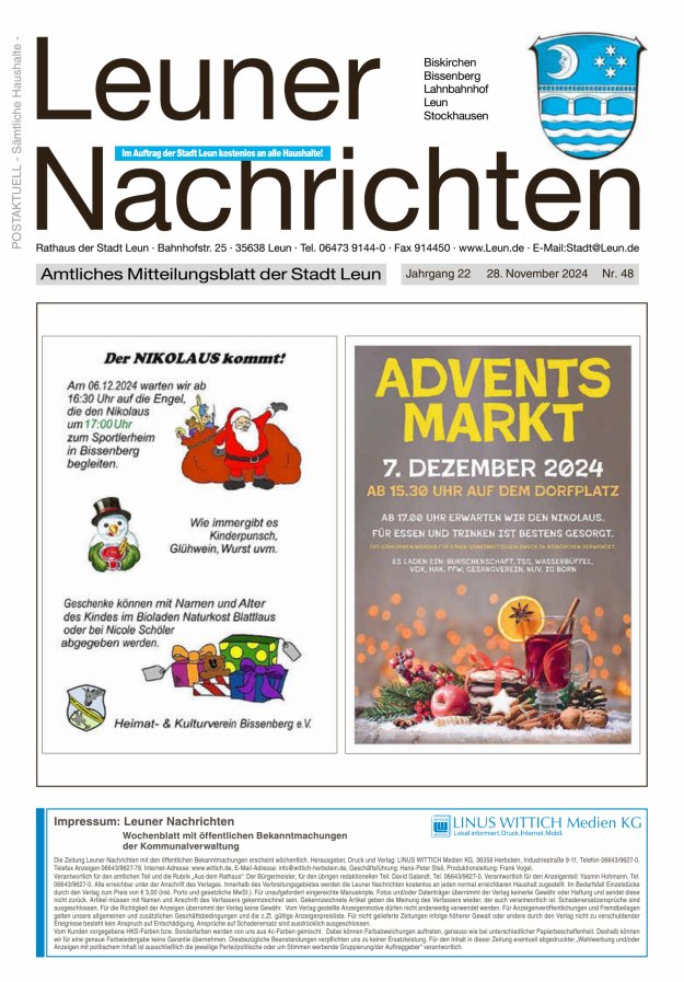 Leuner Nachrichten Titelblatt 48/2024