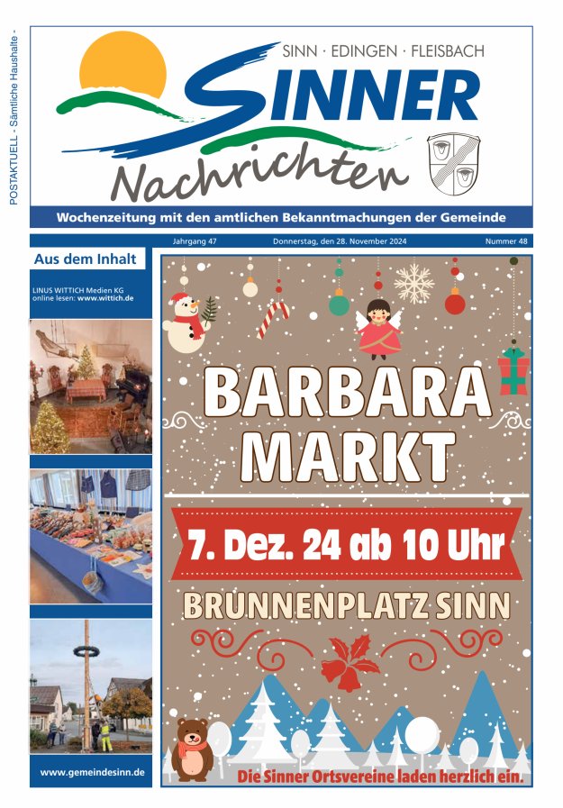Sinner Nachrichten Titelblatt 48/2024