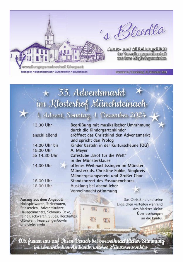Amts- und Mitteilungsblatt VGem Diespeck Titelblatt 48/2024