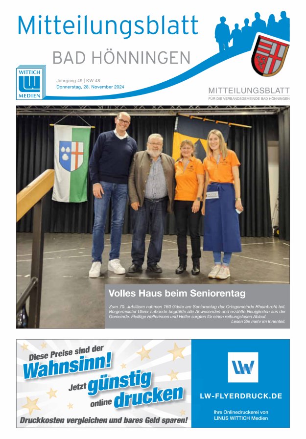 Mitteilungsblatt für den Bereich der Verbandsgemeinde Bad Hönningen Titelblatt 48/2024