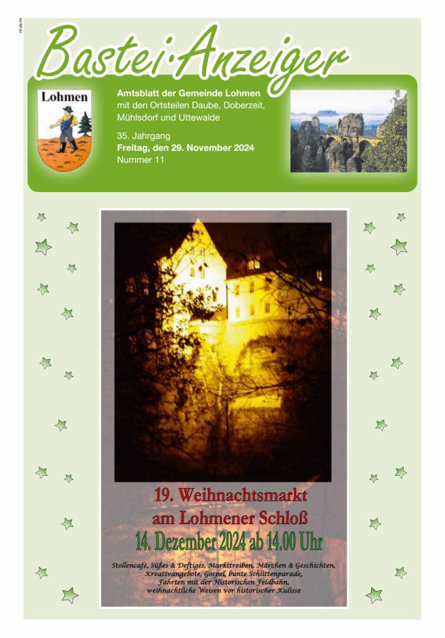 Bastei-Anzeiger - Amtsblatt der Gemeinde Lohmen mit den Ortsteilen Titelblatt 11/2024
