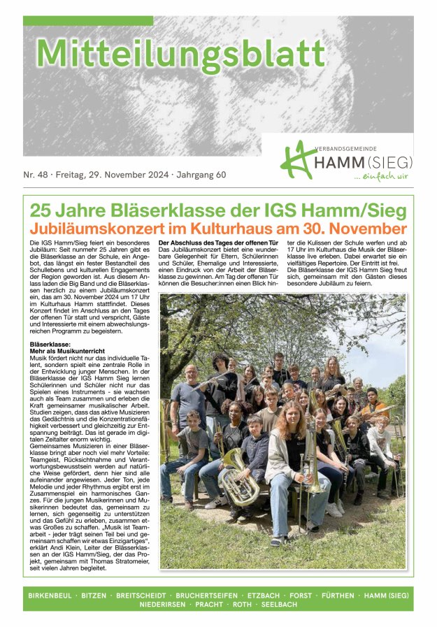 Mitteilungsblatt Hamm (Sieg) Titelblatt 48/2024