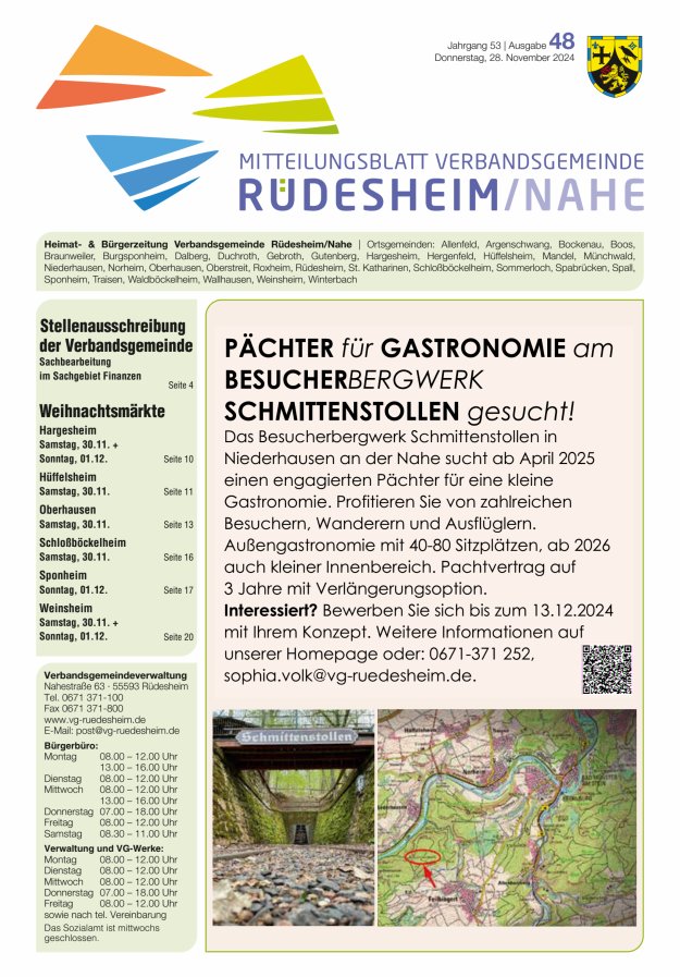 Mitteilungsblatt Verbandsgemeinde Rüdesheim und zugehörige Ortsgemeinden Titelblatt 48/2024