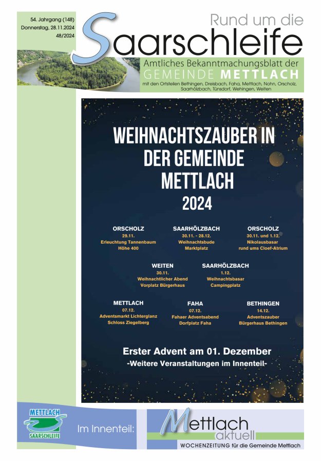 Rund um die Saarschleife Gemeinde Mettlach Titelblatt 48/2024