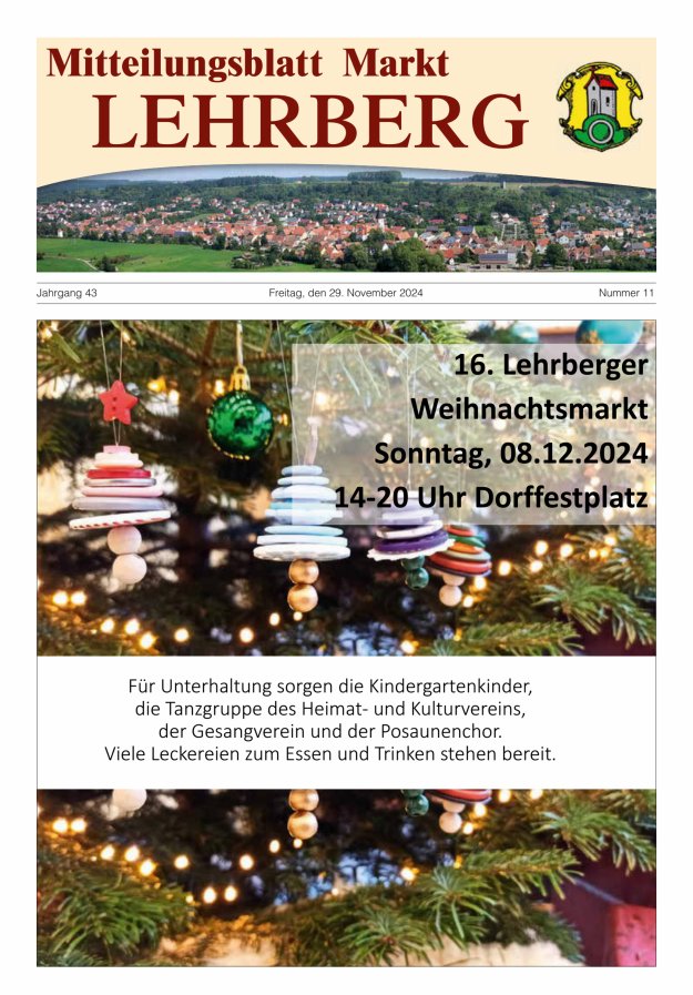 Mitteilungsblatt Markt Lehrberg Titelblatt 11/2024