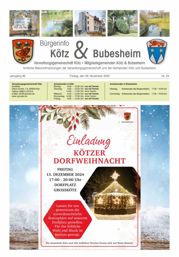 Amtsblatt der VG Kötz und der Mitgliedsgemeinden Titelblatt 24/2024